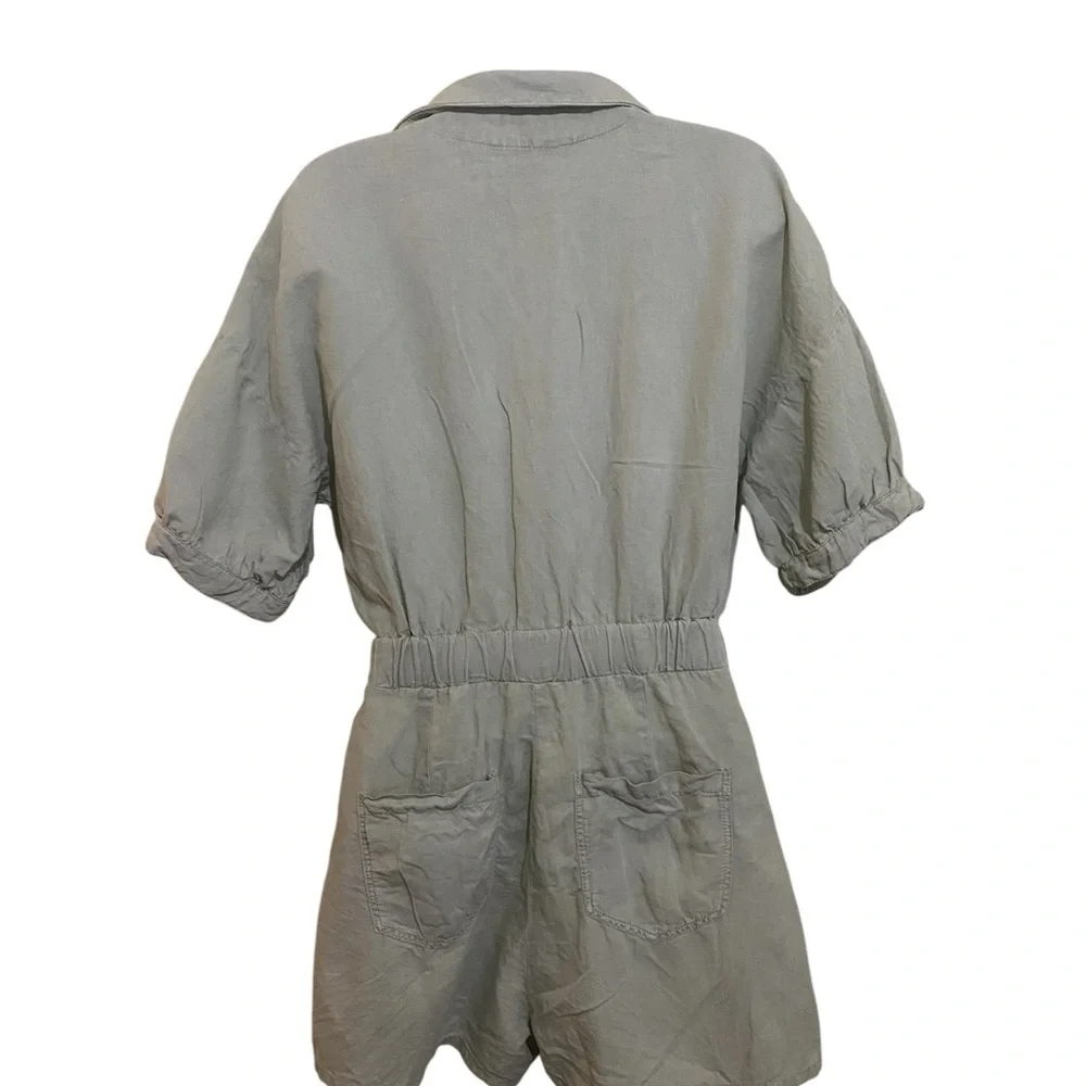 ZARA Linen Green Shirt Short Style Jumpsuit Romper Patch Pockets Utility